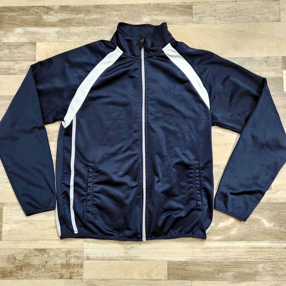 Starter Track Jacket Mens M Navy Blue White Full Zip Athletic Windbreaker